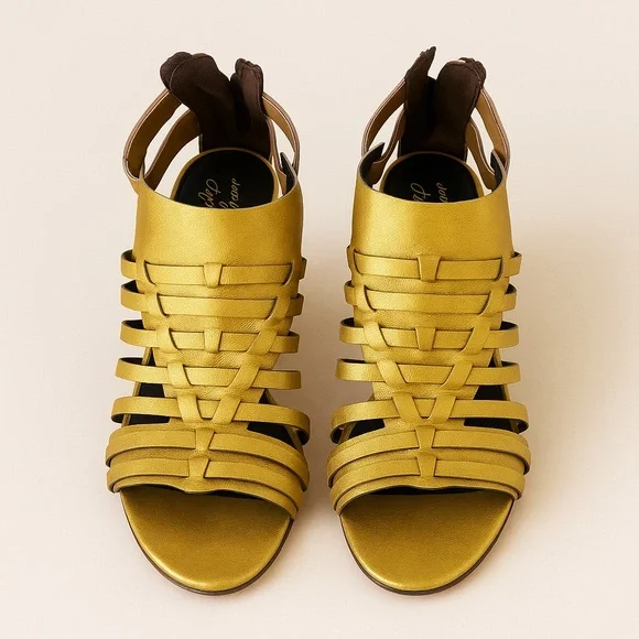 Donald J Pliner Gold Strappy Heeled Sandals – Size 10 - Picture 1 of 5